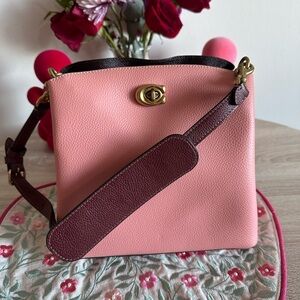 Coach Pink and Burgundy Leather Shoulder Bag
